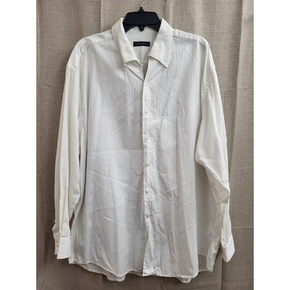 Equilibrio Mens Creamy White Textured Dobby Stripe Button Down Shirt XXL Italy
